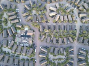 Overview of large neighborhood from rooftop view